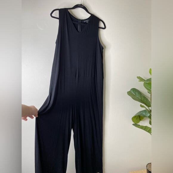 Eileen Fisher Size Black Viscose Jersey Wide Leg Jumpsuit medium jersey soft - Picture 3 of 8